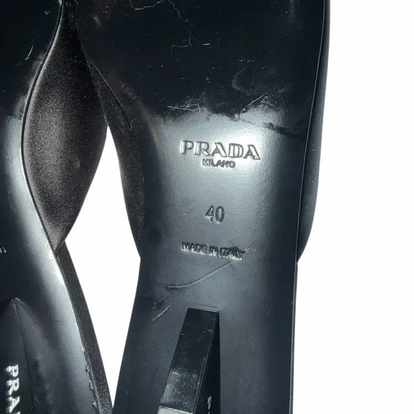 PRADA Satin Triangle Heel Mules Black Square Toe Kitten Heel IT 40 US 10 Slides - Picture 13 of 13